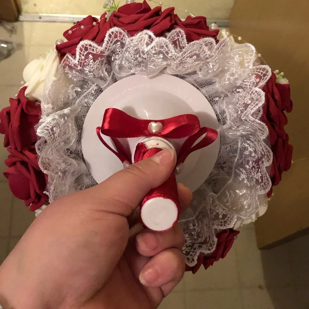 Red and White Artificial Wedding Bouquet - Picture 3 of 4